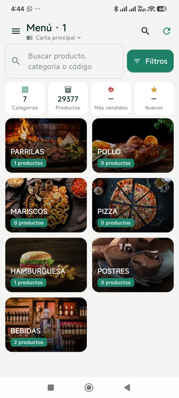 App móvil de Quick Pro Restaurante con el menú digital